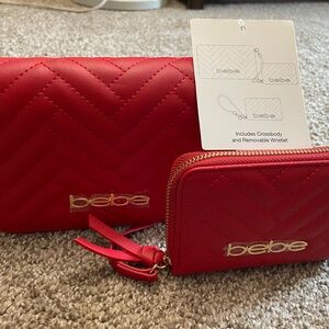 Bebe Red Crossbody Bag with Gold Accents